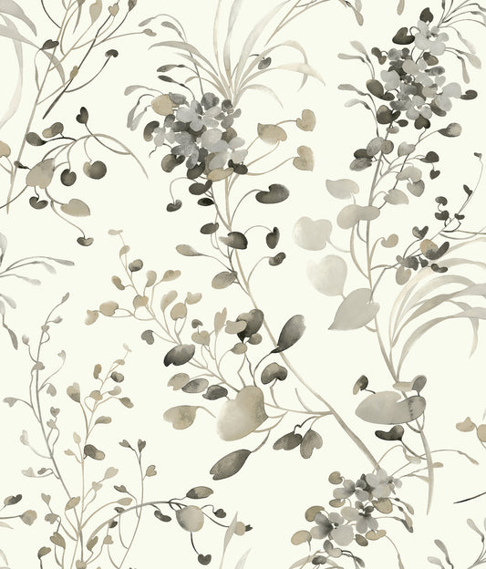 York Wallcoverings Candice Olson Decadence II Spring Whispers Charcoal Wallpaper Transitional Botanical Whites and Off-Whites   - DF3342