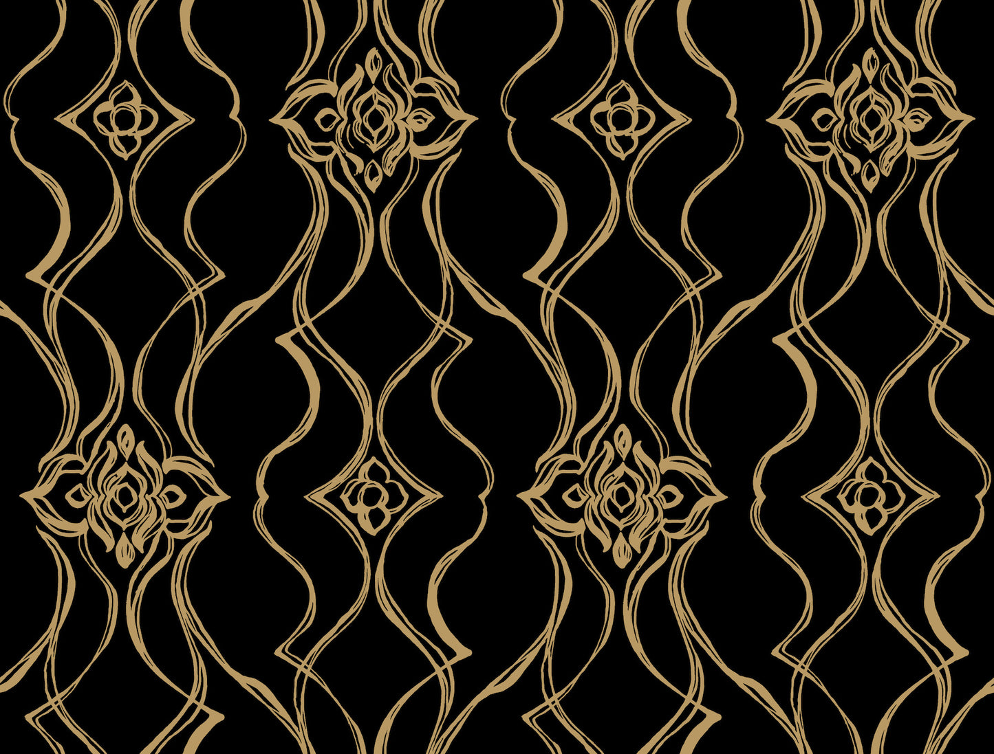 York Wallcoverings Candice Olson Decadence II Pirouette Black and Gold Wallpaper Traditional Damasks Blacks   - DF3371
