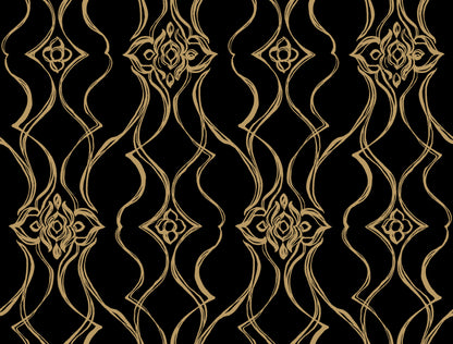 York Wallcoverings Candice Olson Decadence II Pirouette Black and Gold Wallpaper Traditional Damasks Blacks   - DF3371