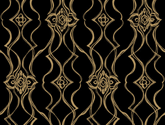 York Wallcoverings Candice Olson Decadence II Pirouette Black and Gold Wallpaper Traditional Damasks Blacks   - DF3371
