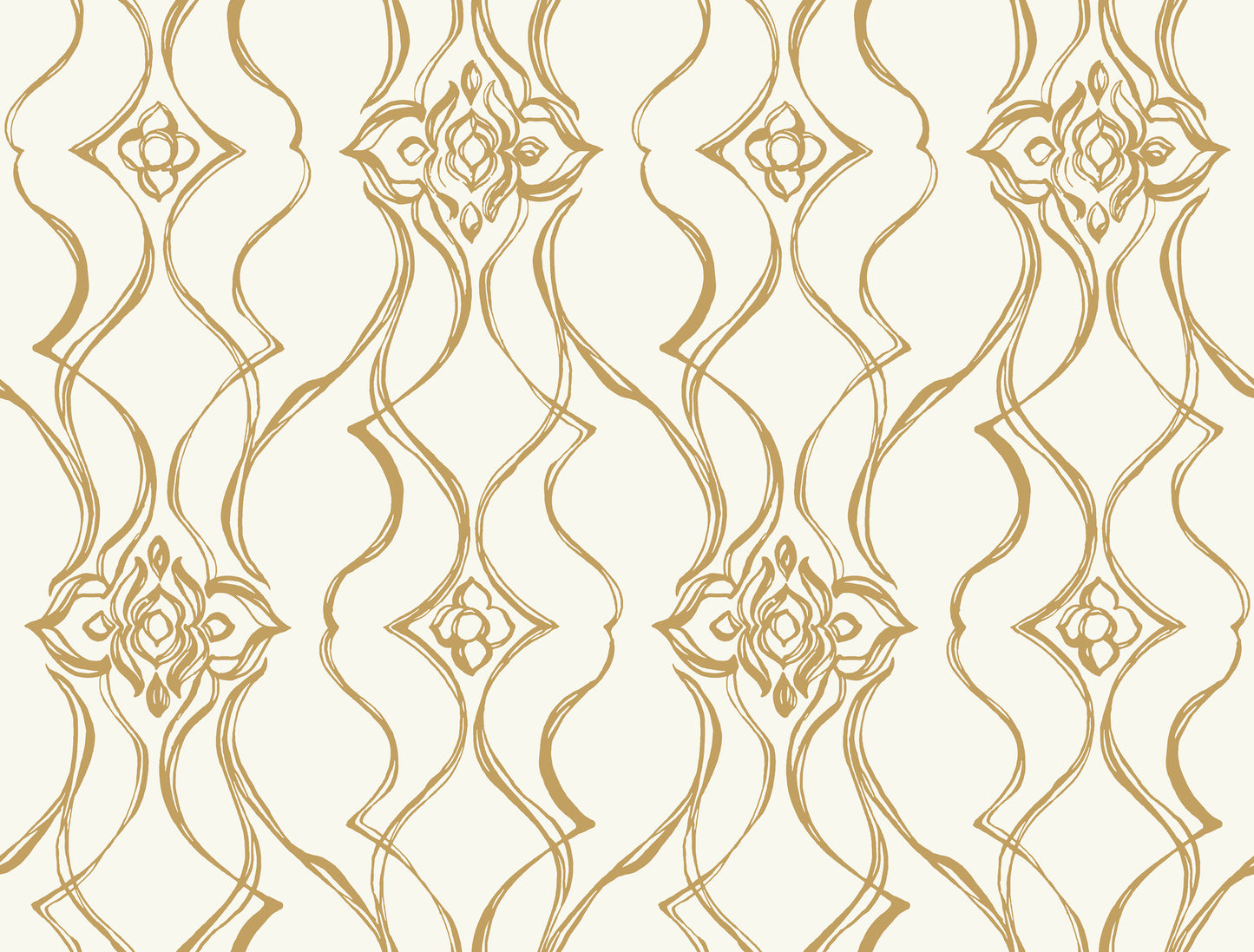 York Wallcoverings Candice Olson Decadence II Pirouette White and Gold Wallpaper Traditional Damasks Whites and Off-Whites   - DF3372