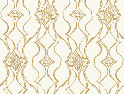 York Wallcoverings Candice Olson Decadence II Pirouette White and Gold Wallpaper Traditional Damasks Whites and Off-Whites   - DF3372