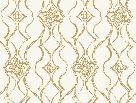 York Wallcoverings Candice Olson Decadence II Pirouette White and Gold Wallpaper Traditional Damasks Whites and Off-Whites   - DF3372