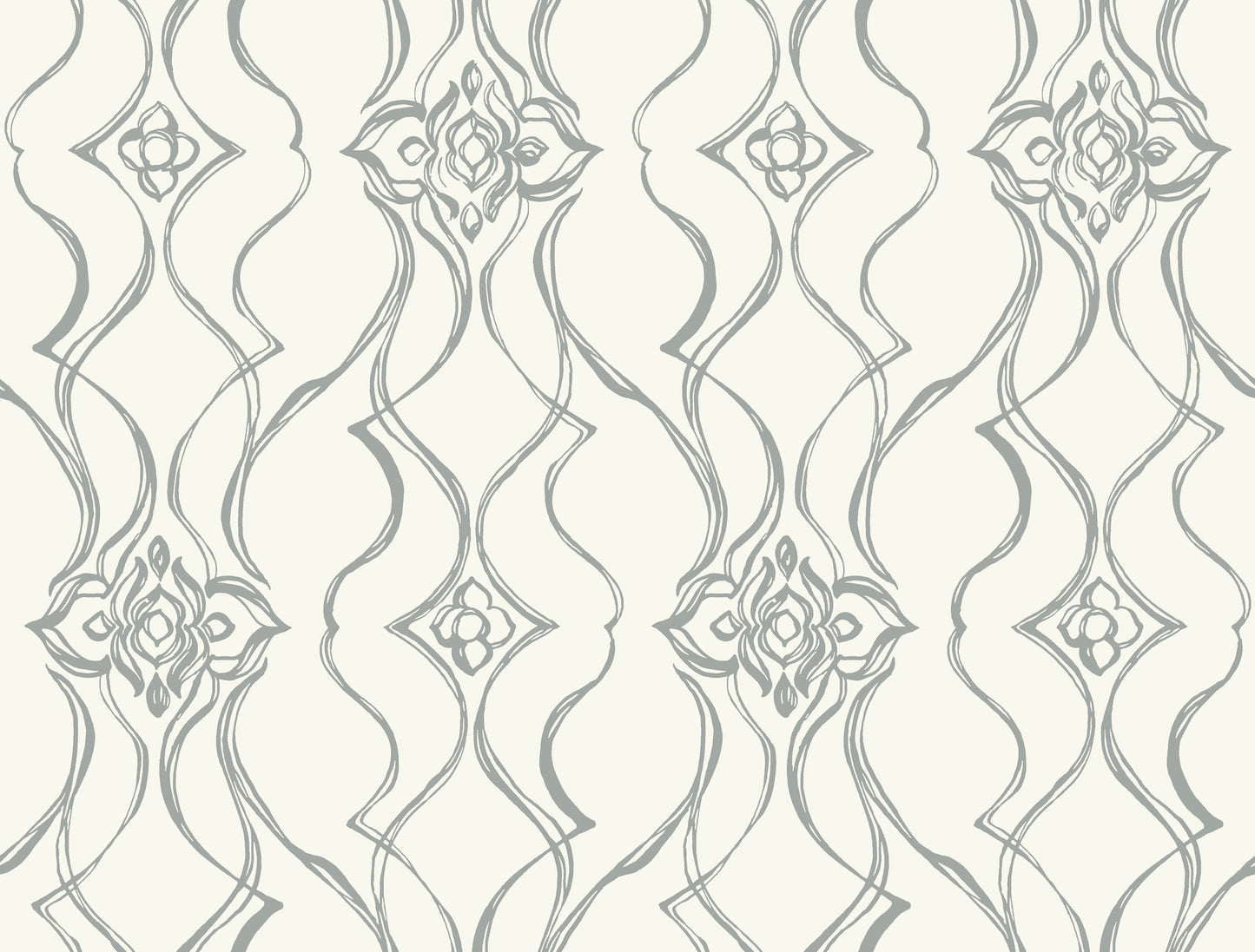 York Wallcoverings Candice Olson Decadence II Pirouette White and Silver Wallpaper Traditional Damasks Whites and Off-Whites   - DF3373