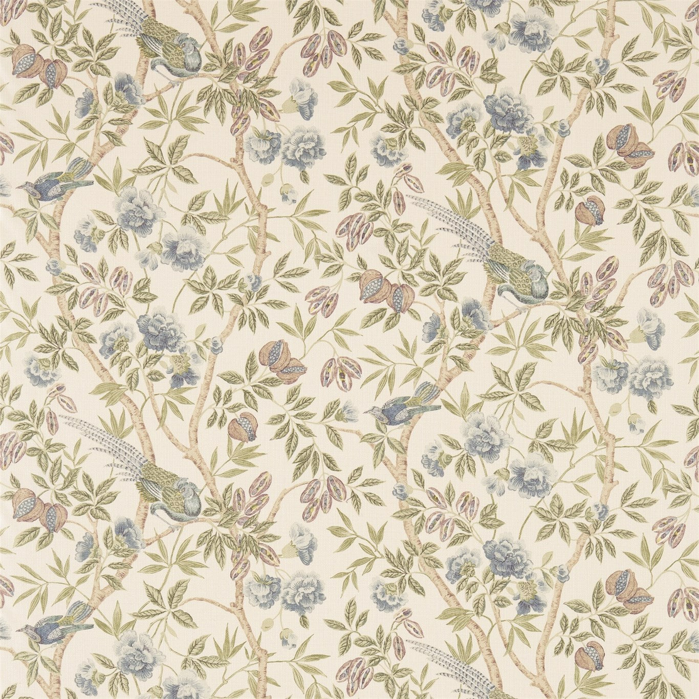 SANDERSON Abbeville Fabric Birds Blue,Ivory   - DFAB223969