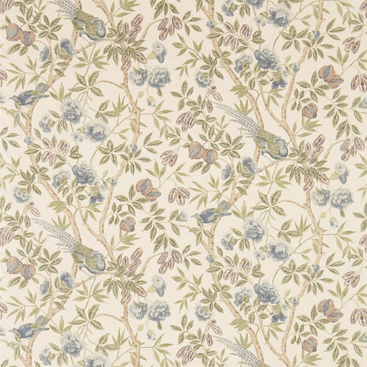 SANDERSON Abbeville Fabric Birds Blue,Ivory   - DFAB223969