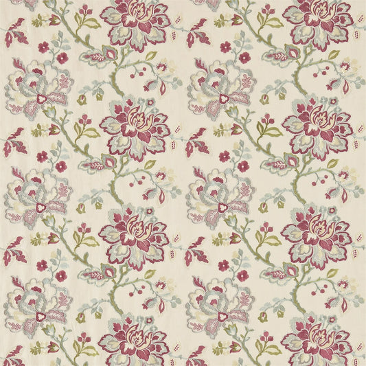 SANDERSON Angelique Fabric Contemporary, Floral Rose,Aqua   - DFAB233997