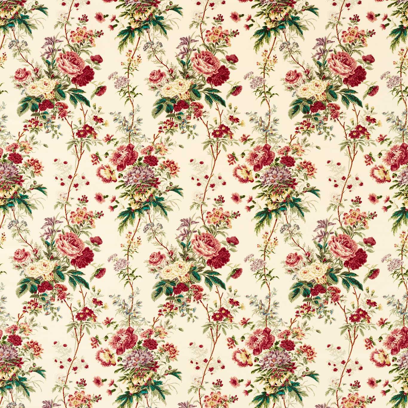 SANDERSON Lakeland Paradis Fabric Classic Floral Carmine,Geolu   - DGDF227176