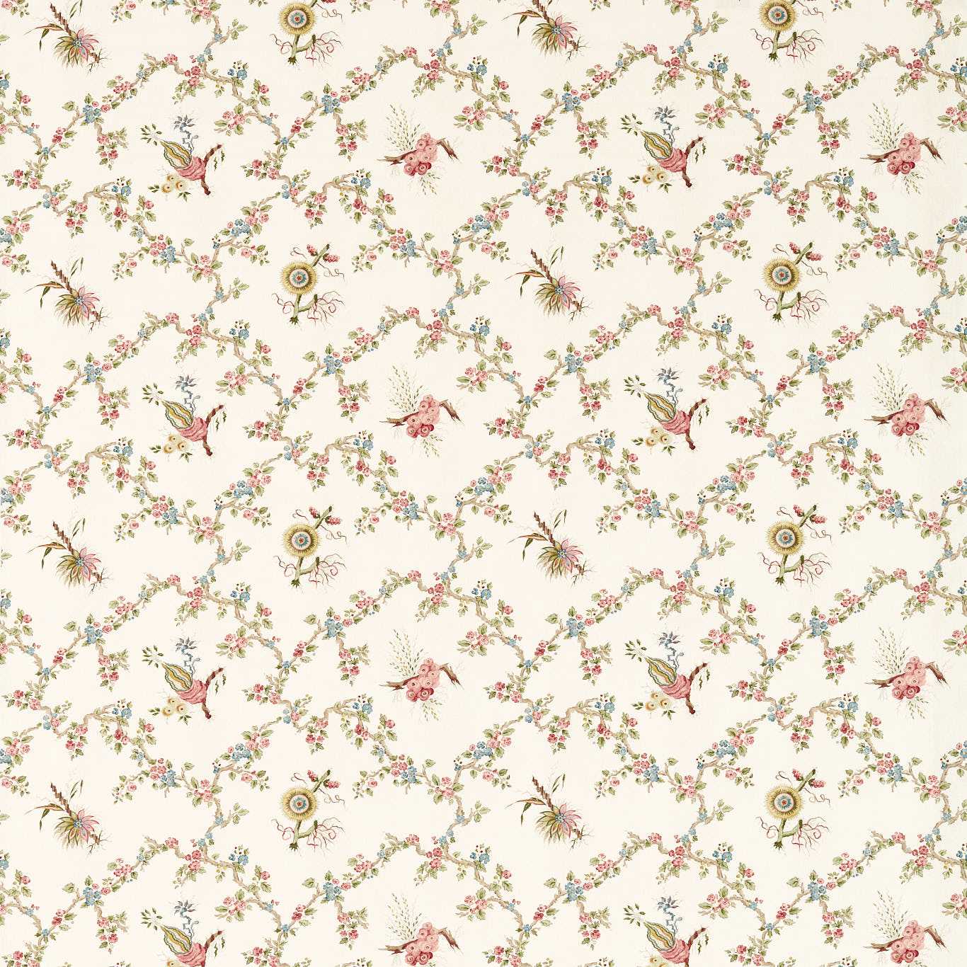 SANDERSON Trelliage Fabric Classic Floral Raspberry,Stone   - DGDF227179