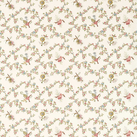 SANDERSON Trelliage Fabric Classic Floral Raspberry,Stone   - DGDF227179