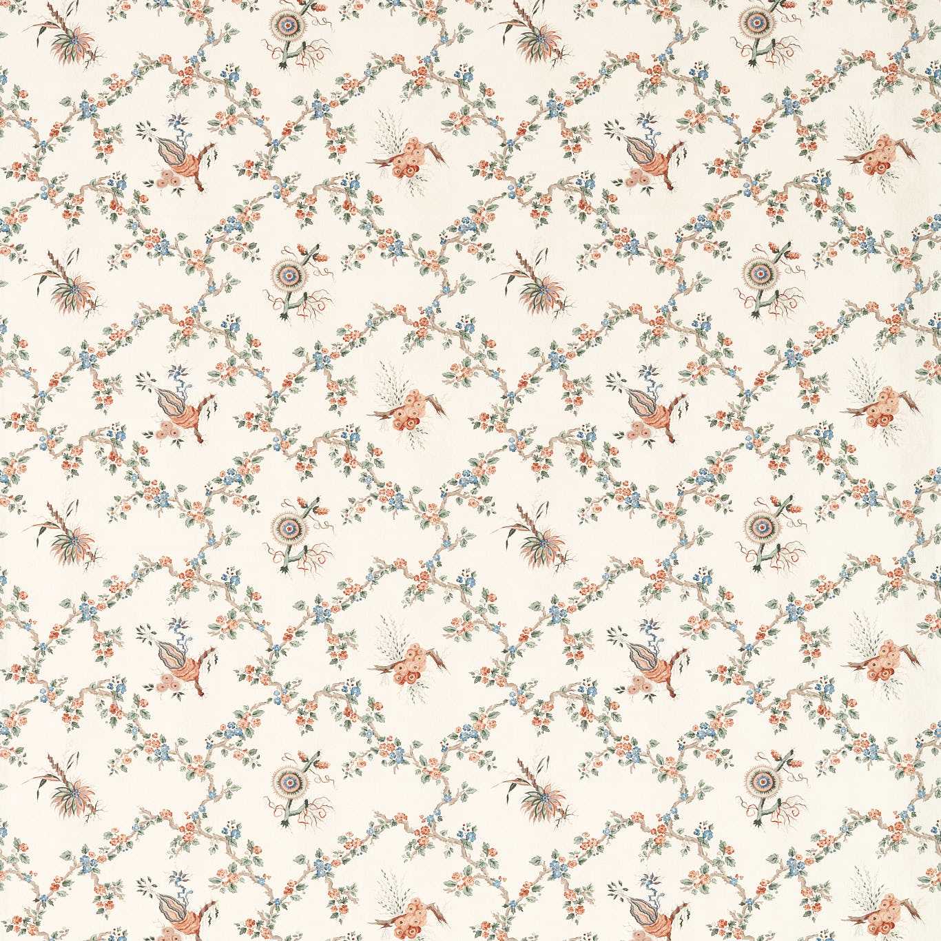 SANDERSON Trelliage Fabric Classic Floral Sandstone,Woad   - DGDF227180