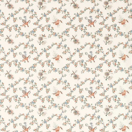 SANDERSON Trelliage Fabric Classic Floral Sandstone,Woad   - DGDF227180