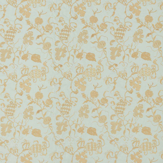 SANDERSON Mydsomer Pickings Fabric Classic Floral Smog Blue,Lame Gold   - DGDF237389