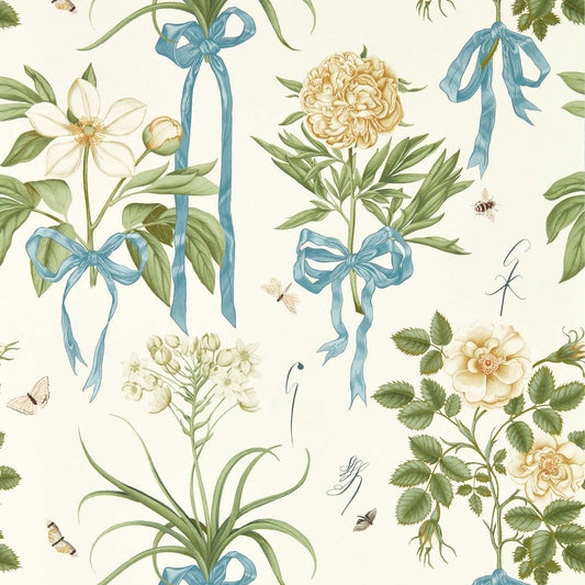 SANDERSON Cupid`s Beau Wallpaper Contemporary, Floral Quince,Chalk  Digital Printed Wallpaper Wide Width - DGDW217311