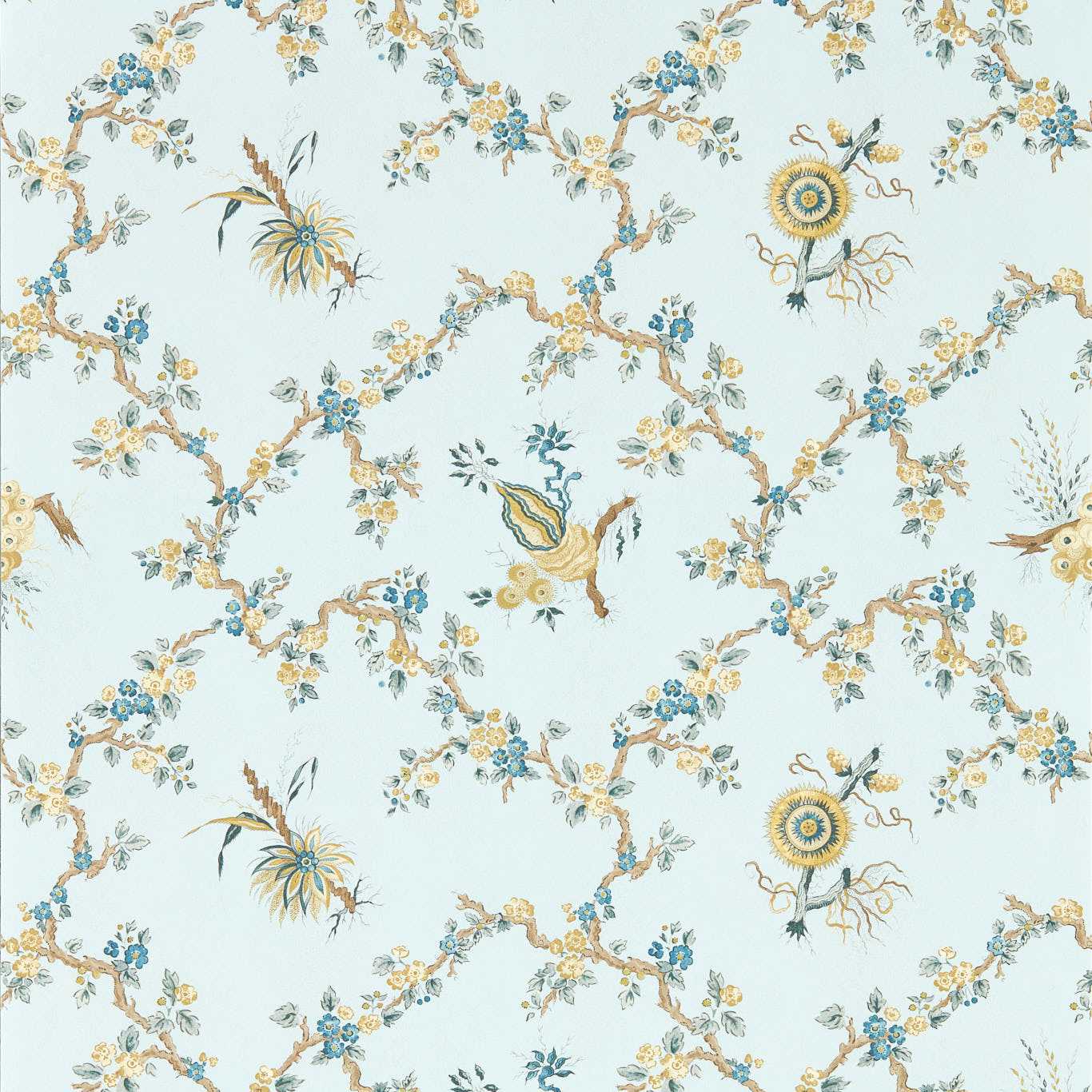 SANDERSON Trelliage Wallpaper Classic Floral Primrose,Danbury  Digital Printed Wallpaper Wide Width - DGDW217322