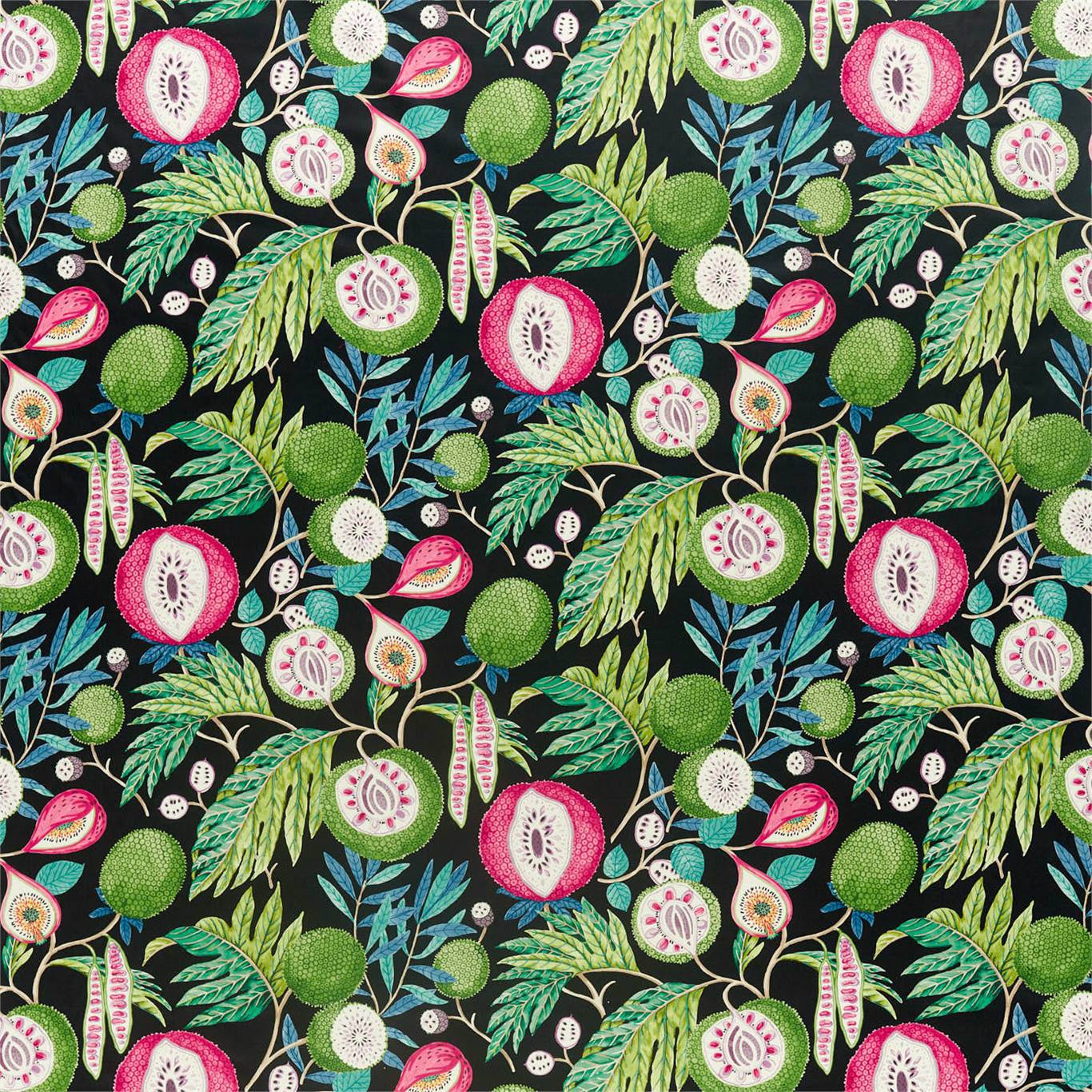 SANDERSON Jackfruit  Fabric Leaves , Trees Tropical,Ink   - DGLA226560