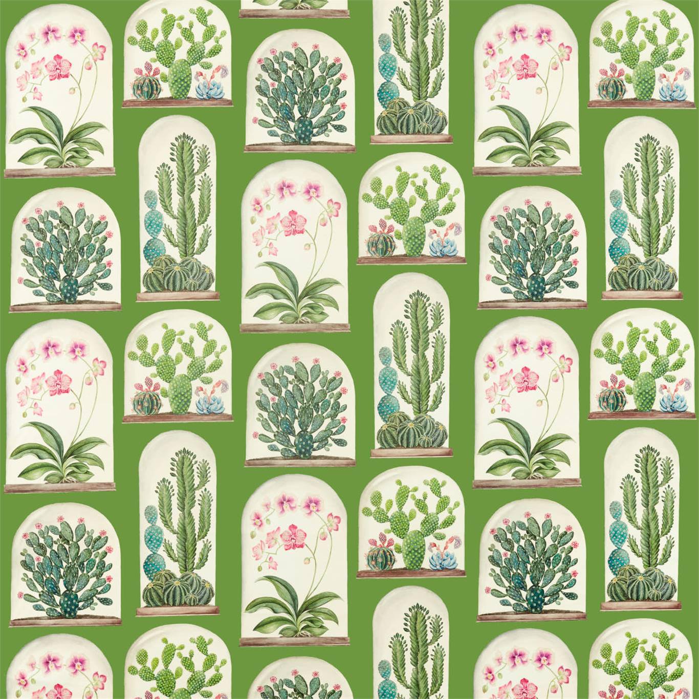 SANDERSON Terrariums Fabric Leaves , Trees Botanical Green   - DGLA226570