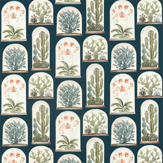 SANDERSON Terrariums Fabric Leaves , Trees Ink,Papaya   - DGLA226572