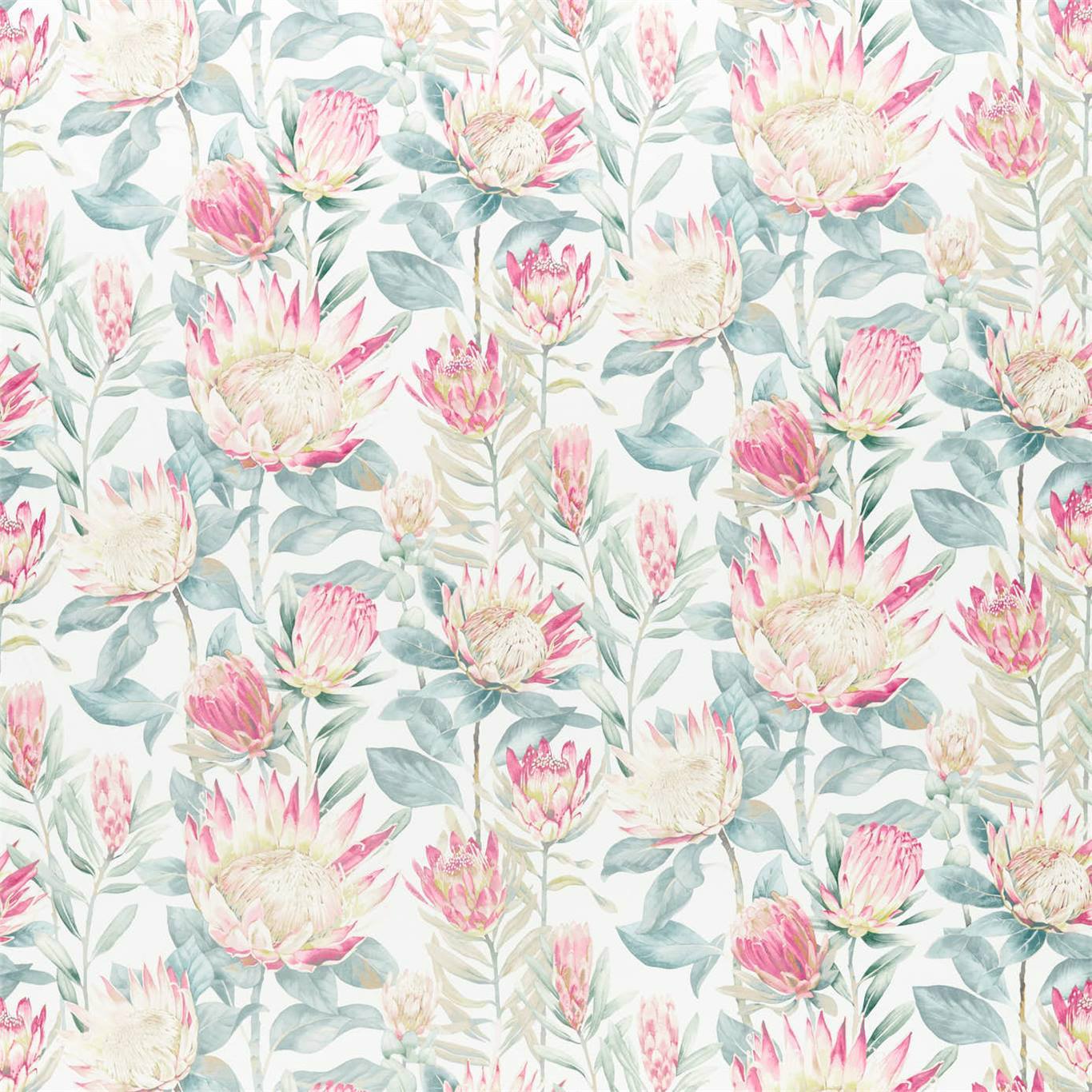 SANDERSON King Protea Fabric Classic Floral Orchid,Grey   - DGLA226574