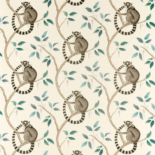 SANDERSON Ringtailed Lemur  Fabric Animals Grey   - DGLA226582