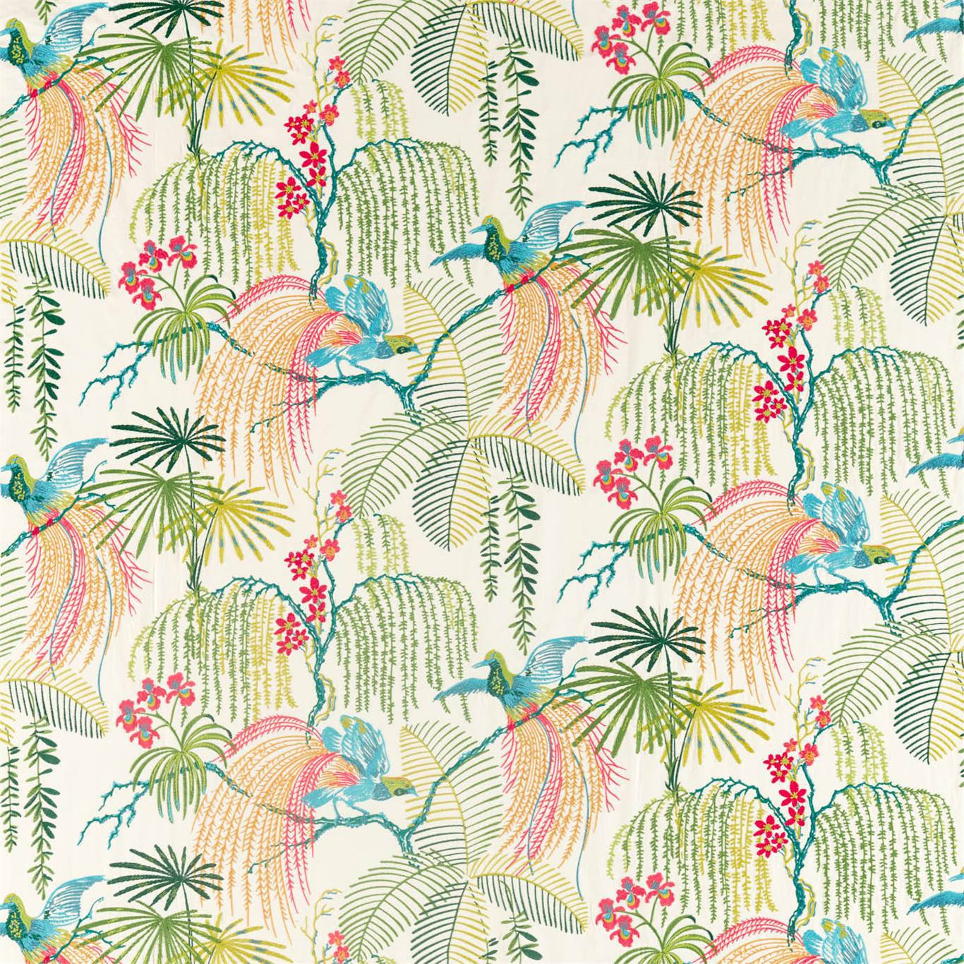 SANDERSON Rain Forest Embroidery Fabric Birds Tropical   - DGLA236777