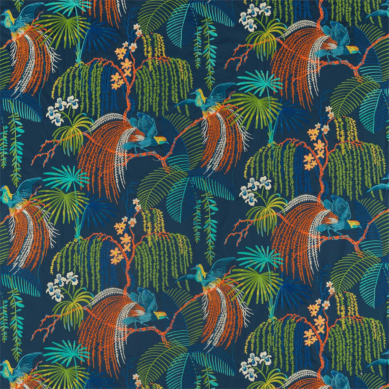 SANDERSON Rain Forest Embroidery Fabric Birds Tropical Night   - DGLA236778