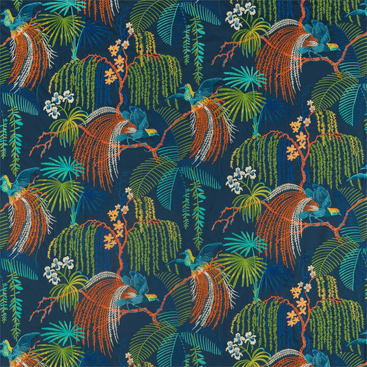 SANDERSON Rain Forest Embroidery Fabric Birds Tropical Night   - DGLA236778