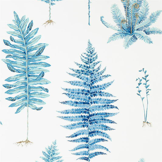 SANDERSON Fernery  Wallpaper Leaves , Trees China Blue  Gravure - Wide Width Printed Wallpaper - DGLW216635