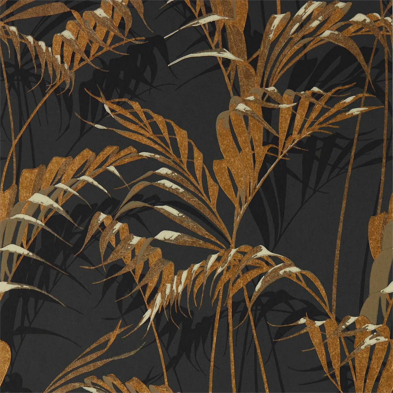 SANDERSON Palm House Wallpaper Leaves , Trees Charcoal,Gold  Surflex-Printed Wallpaper - DGLW216641
