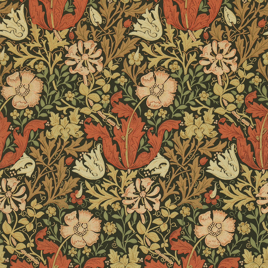 MORRIS & CO Compton Wallpaper Leaves , Trees Bullrush,Black  Surface- Printed Wallpaper - DGW196101