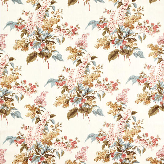 SANDERSON Delphinium & Lilac Fabric Classic Floral Madder Rose,Sepia   - DHIF227315