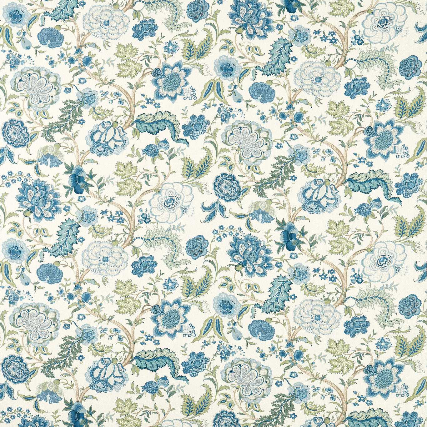 SANDERSON Salisbury Jacobean Fabric Classic Floral Tetbury Blue   - DHIF227320