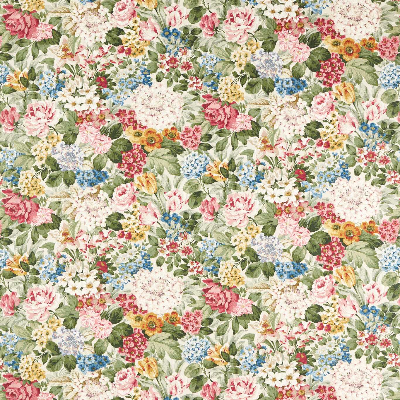SANDERSON Hydrangea & Rose Fabric Classic Floral Chintz   - DHIF227329