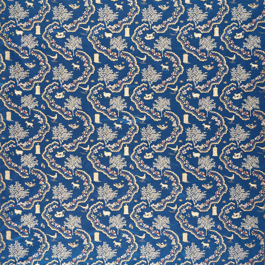 SANDERSON Wildflower Meadow Brocade Fabric Animals Sapphire   - DHIF237601