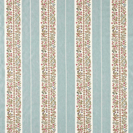 SANDERSON Pergola Embroidery Fabric Stripes Mineral Blue   - DHIF237603