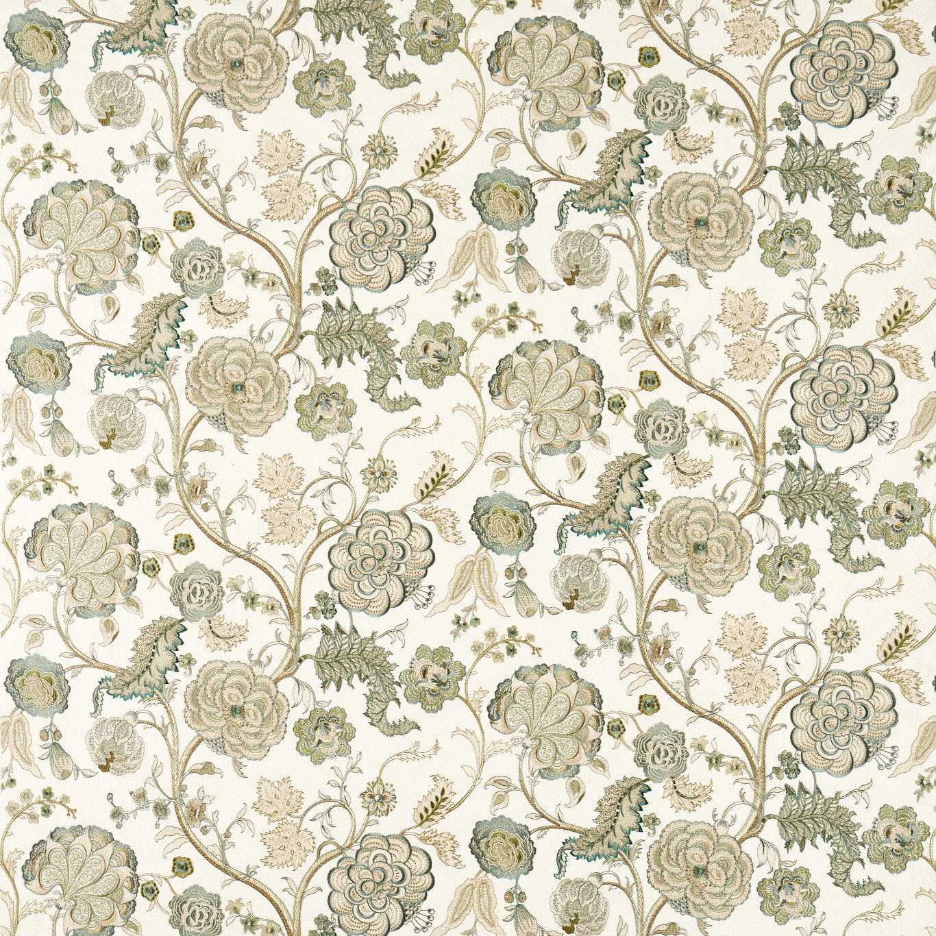 SANDERSON Salisbury Embroidery Fabric Classic Floral Yew Green   - DHIF237606