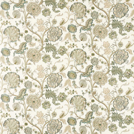 SANDERSON Salisbury Embroidery Fabric Classic Floral Yew Green   - DHIF237606