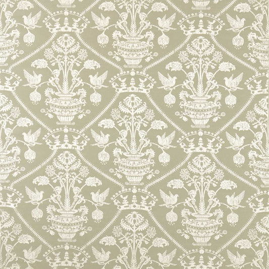 SANDERSON Highgrove Damask Fabric Damasks Silver Green   - DHIF237619