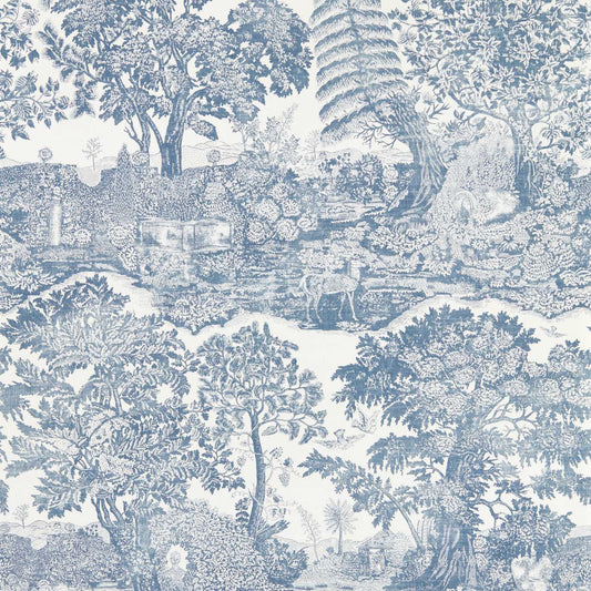 SANDERSON Highgrove Toile Wallpaper Leaves , Trees Tetbury Blue  Digital Printed Wallpaper Wide Width - DHIP217480
