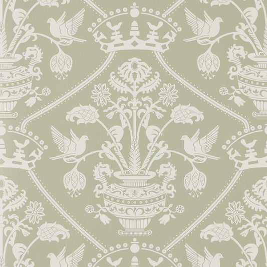 SANDERSON Highgrove Damask Wallpaper Damasks Silver Green  Rotary Printed Wallpaper - DHIP217502