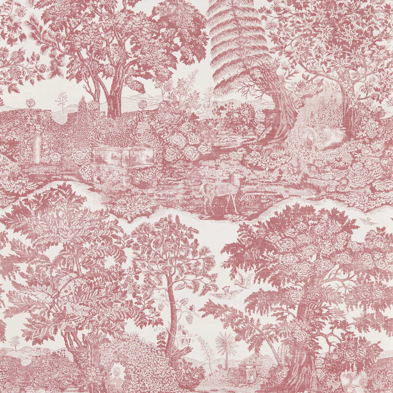 SANDERSON Highgrove Toile Wallpaper Leaves , Trees Madder Rose  Digital Printed Wallpaper Wide Width - DHIP217505