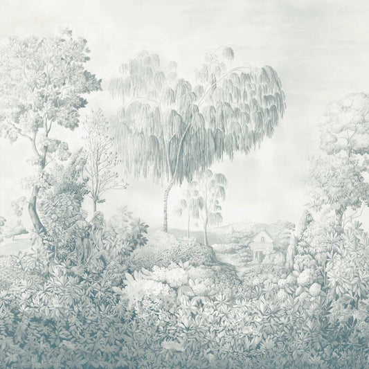 SANDERSON Highgrove Arboretum Wallpaper Leaves , Trees Ether Blues  Digital Print Wallpaper - DHIP217513