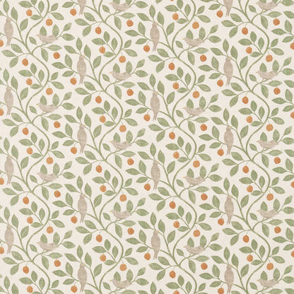Sanderson Damson Tree Fabric in Brick & Fennel, featuring stylised birds on trailing branches in a cotton-linen blend, perfect for curtains, cushions, light upholstery, and luxury home décor projects.