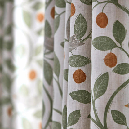 Sanderson Damson Tree Fabric in Brick & Fennel, featuring stylised birds on trailing branches in a cotton-linen blend, perfect for curtains, cushions, light upholstery, and luxury home décor projects.