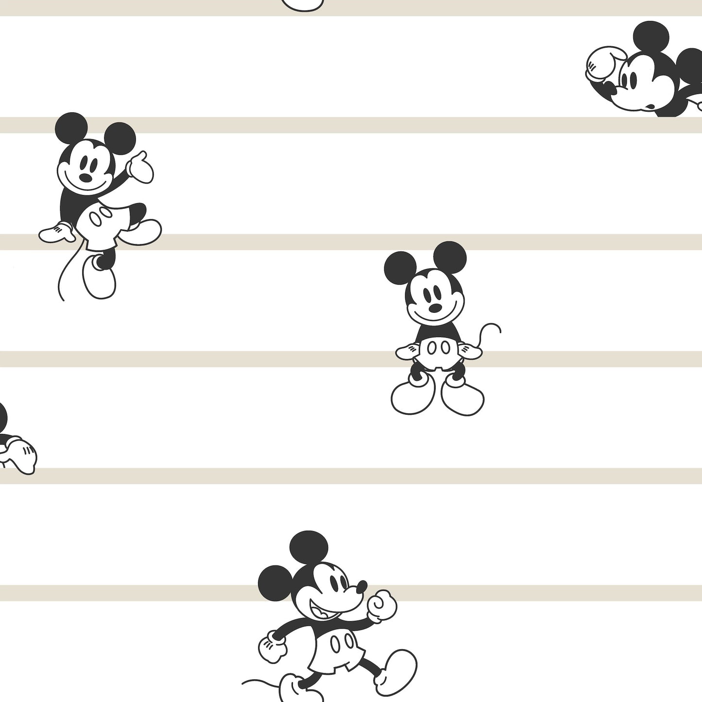 York Wallcoverings Disney Kids Vol. 4 Disney Mickey Mouse Stripe Black and White Wallpaper  Children and Nursery Whites and Off-Whites   - DI0932