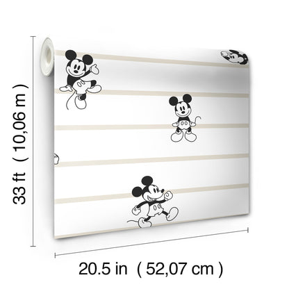 York Wallcoverings Disney Kids Vol. 4 Disney Mickey Mouse Stripe Black and White Wallpaper  Children and Nursery Whites and Off-Whites   - DI0932
