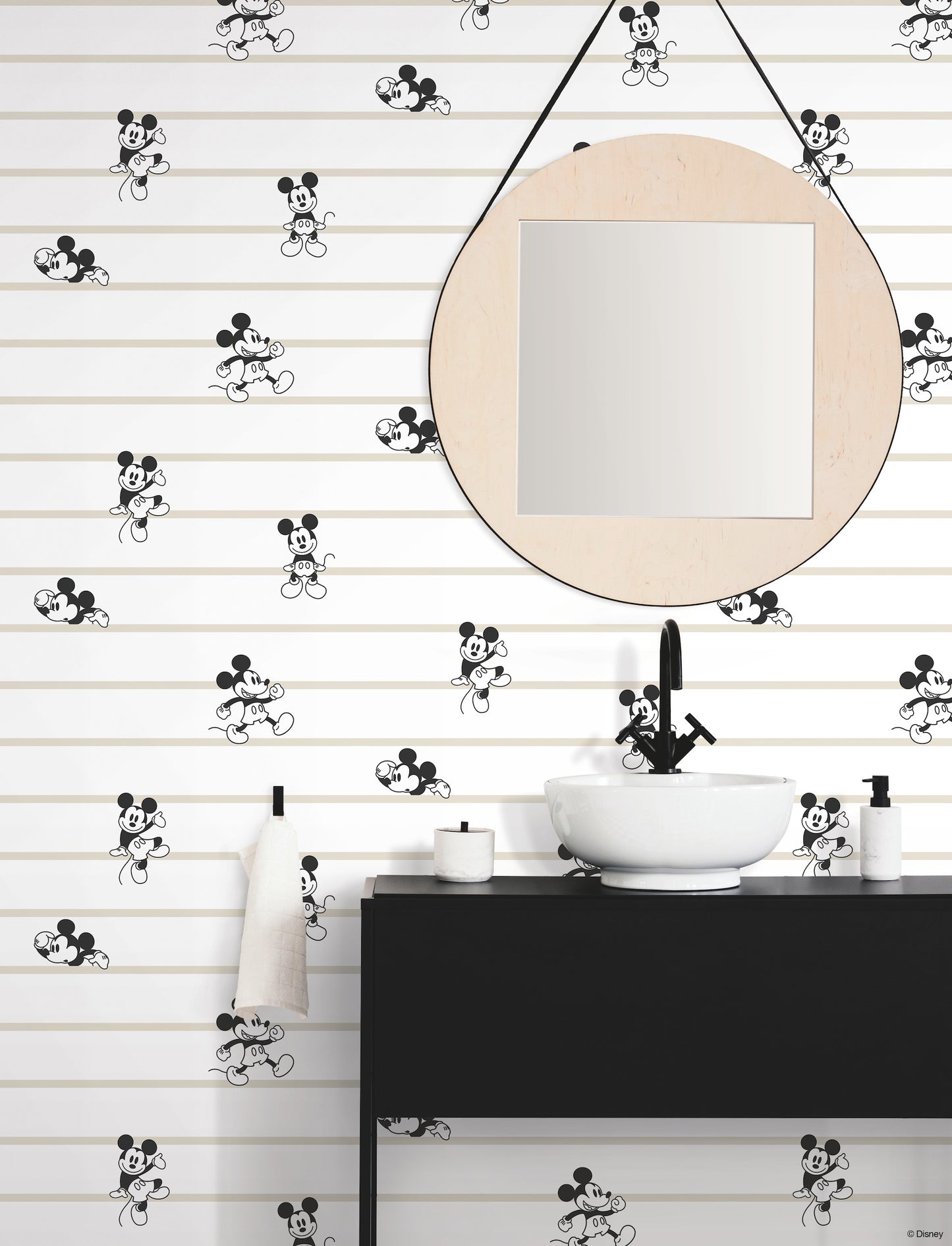 York Wallcoverings Disney Kids Vol. 4 Disney Mickey Mouse Stripe Black and White Wallpaper  Children and Nursery Whites and Off-Whites   - DI0932