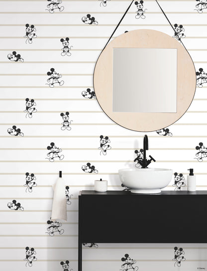 York Wallcoverings Disney Kids Vol. 4 Disney Mickey Mouse Stripe Black and White Wallpaper  Children and Nursery Whites and Off-Whites   - DI0932