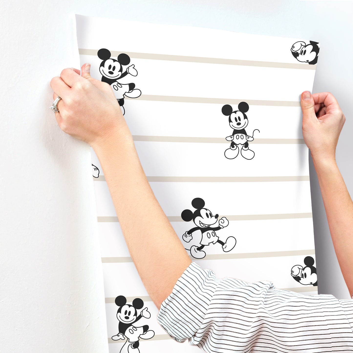 York Wallcoverings Disney Kids Vol. 4 Disney Mickey Mouse Stripe Black and White Wallpaper  Children and Nursery Whites and Off-Whites   - DI0932