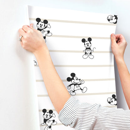York Wallcoverings Disney Kids Vol. 4 Disney Mickey Mouse Stripe Black and White Wallpaper  Children and Nursery Whites and Off-Whites   - DI0932